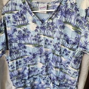 SB Scrubs Tropical Palm Print Top - Blue and Green